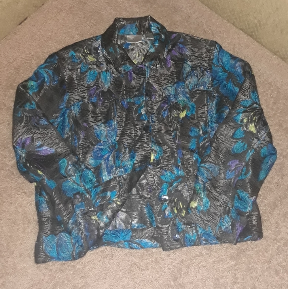 Chico's (Size 1/M/8) Multicolored Mixed Abstract Print Button Jacket